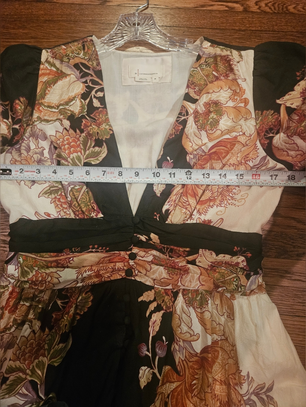 Anthropologie Katerina Button-Front Dress ✨ Cream Black Orange Floral Midi XS Bo - Picture 8 of 11
